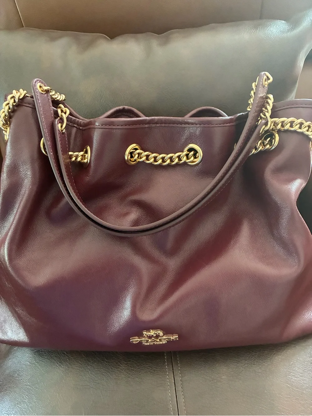 Coach Green Signature Drawstring Bucket Shoulder Bag
